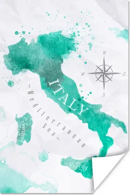 Produktbild von MuchoWow® Poster Italien - Weltkarte - Türkis 120x180 cm - Kunstposter