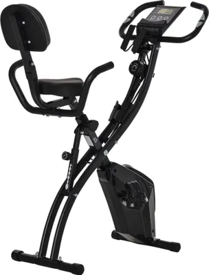 Zdjęcie produktu dla Rower treningowy, trenażer rowerowy 2 w 1, rower stacjonarny, składany rower treningowy z 8-stopniową regulacją oporu magnetycznego, 1 para linek napinających, 19 kg