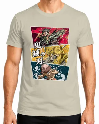 Zdjęcie produktu dla koszulka męska Kimetsu no Yaiba Tanjiro Zenitsu Inosuke Anime Gift, Natural, S