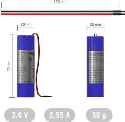 Produktbild von ANSMANN Li-Ion Akkupack mit Ausgangskabel, 1S1P, 9,1 Wh, 3,6 V, 2550 mAh, blau
