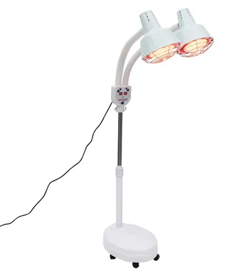 Produktbild von Infrarot Wärmelampe 275W - Standlampe mit Doppelkopf - 220V 0–115°C einstellbar - Ferninfrarot Rotlichttherapie - Schmerzlinderung & Hautpflege - Weiß