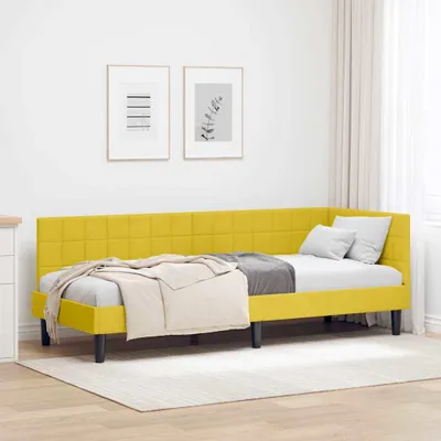 Zdjęcie produktu dla Maison Exclusive – narożna rama łóżka z zagłówkiem, kolor żółty, 80 cm x 200 cm, aksamit