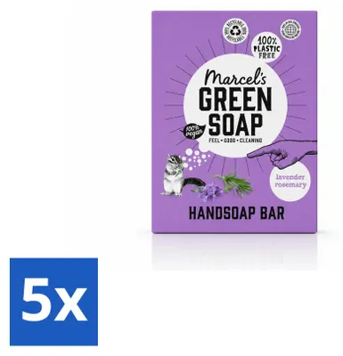 Produktbild von 5 x Marcel's Green Soap Handseifenstück Lavendel & Rosmarin - 90 g - Vorteilspackung - 5 Stücke