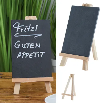 Produktbild von Schiefertafel mit Ständer 2er Set 21x20x2,2cm Schiefer Kiefernholz Holztafel Memotafel Kreidetafel Schreibtafel