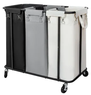 Productafbeelding van WOWLIVE wasmand met wielen, 260 liter, organizer met 3 compartimenten, wasmand met stalen frame