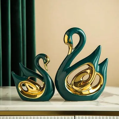 Immagine prodotto di Decorazione in Vetroceramica a forma di cigno, set da 2 pezzi, decorazione per la casa, regalo