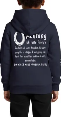 Produktbild von Spreadshirt Achtung Ich Reite Pferde Du Wirst Kein Problem Sein Spruch Kinder Premium Hoodie, 146/152 (10 Jahre), Navy