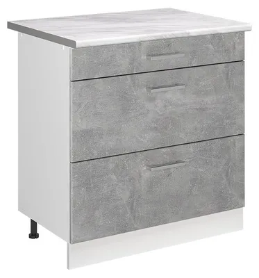 Imagen del producto de Mueble bajo de cocina Vicco R-Line Hormigón/Blanco 80 cm con 3 cajones encimera Mármol, Model 72338
