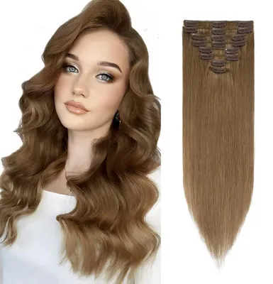 Immagine prodotto di Clip-in per extension, capelli veri, 8 pezzi, 40 cm, biondo chiaro, lisci, capelli umani Remy