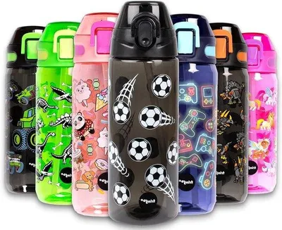 Image de Gourde pour enfant avec paille - Haute qualité, 100 % sans BPA - Idéale pour l'école ou le sport - Fournitures scolaires pour garçons et filles - 600 ml