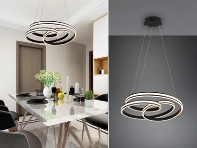 Produktbild von Große LED Pendelleuchte dimmbar, geschwungen Ø 60cm, Schwarz