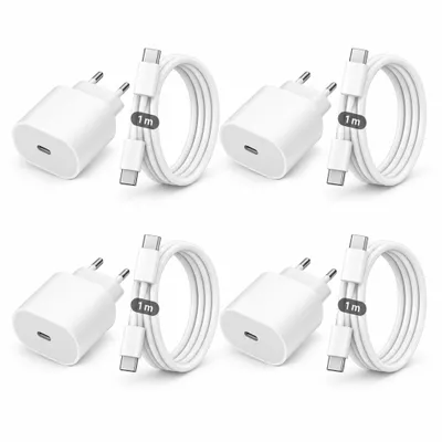 Produktbild von 4x iPhone USB-C Ladegerät 20W Schnellladegerät mit USB-C Kabel – USB-C Ladeset für iPhone 17 16 15 Pro Max Air Plus