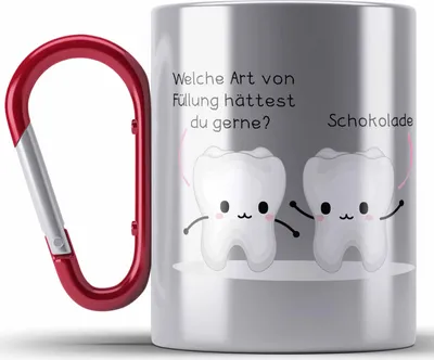 Produktbild von Trendation - Zahnarzt Zahnmedizinische Fachangestellte Edelstahl Tasse Karabiner Geschenk Lustig Praxis Geschenkidee Zahnarzthelferin Zahntechniker Zahnärztin Lustiger Spruch (Rot)