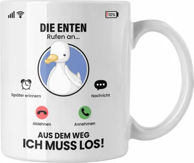 Produktbild von Trendation - Die Enten Rufen An Tasse Geschenk für Enten Züchter Besitzer Geschenkidee Lustig Spruch (Weiß)