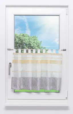 Produktbild von Lysel Scheibengardine Blätterzweige (Bx H) 140cm * 50cm grau/grau-gelb