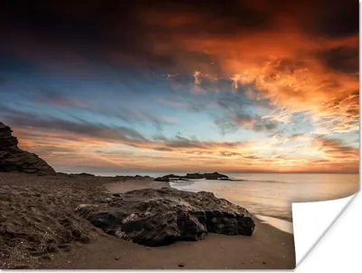 Produktbild von MuchoWow® Poster Strand - Steine - Abend - Himmel - Natur 120x90 cm - Wandbild