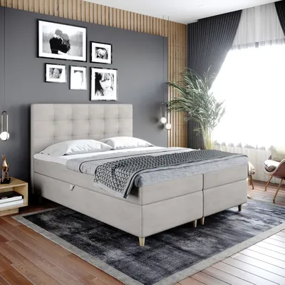Produktbild von Boxspringbett Doppelbett DANTE   160x200cm Bett mit Bonellmatratze, mit Bettkasten f r Bettw sche und Topper. EIN Bett mit einem klassischen, konturierten Kopfteil (cappuccino, 160x200)