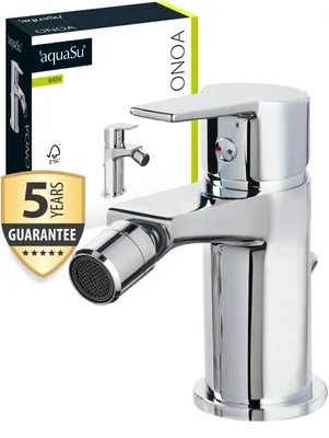 Produktbild von 'aquaSu® Bidet-Armatur Onoa, mit Excentergarnitur, Wasserhahn Bidet, leichtgängige Keramikkartusche, Standard-Montage, Messingkern, verchromt, 799119
