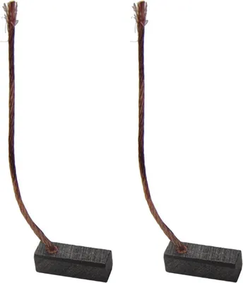 Two carbon brushes with wires attached, isolated on a white background.