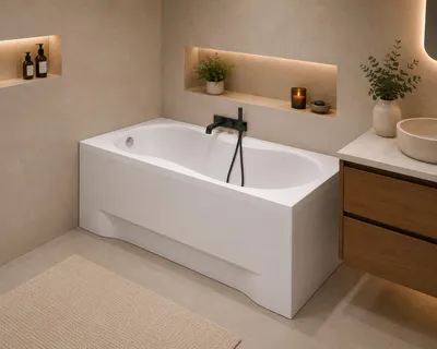Produktbild von AQUA for you | Badewanne - Polimat GRACJA - Rechteckbadewanne - 120x75 cm - Weiß - mit Acrylverkleidung, Chrom-Siphon, Füßen, Handtuch, KI-generiertes Bild