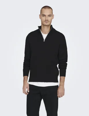 Image de ONLY & SONS Pull fin en maille avec fermeture éclair col rond Taille : M