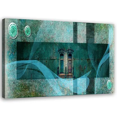 Produktbild von Leinwandbild fensterarchitektur türkis 90x60 cm Feeby grün wandbild bereit zum aufhängen
