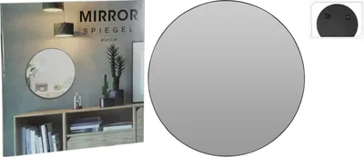 Productafbeelding van Elegantige, ronde spiegel voor aan de muur, met een zwarte metalen lijst