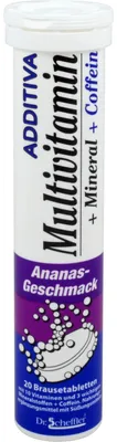Produktbild von ADDITIVA Multivitamin + Mineral + Koffein Brausetabletten Ananas-Geschmack, 20 St. Tabletten