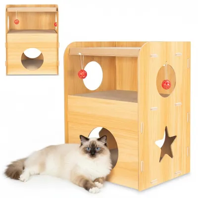 Produktbild von COIL Kratztonne, Katzenhöhle, Katzenkratzbaum, Katzenbett, Katzenliege, Umweltfreundliches Bett, Kratzpappe, MDF, Höhe: 55 cm