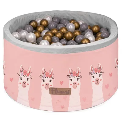 Image de Piscine en mousse Flumi 90x40 cm avec 200 balles ∅7 cm – lamas + balles dorées