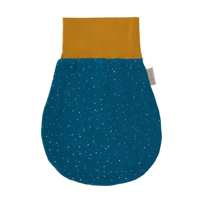 Produktbild von KraftKids Strampelsack Herbst Winter Musselin goldene Punkte auf Petrol 60 cm lang (6-12 Monate)