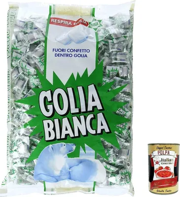 Produktbild von Golia Bianca Caramelle Dure Algusto Menta e Liquirizia, Harte Süßigkeiten für Minzgeschmack und Süßholz 1Kg + Italian Gourmet polpa 400g