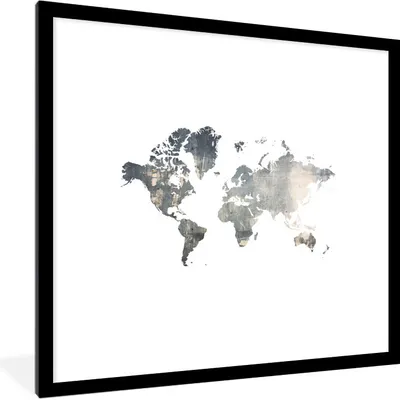 Produktbild von MuchoWow® MuchoWow® Gerahmtes Poster Weltkarte - Blau - Weiß 40x40 cm - Poster mit zchwarzem Bilderrahmen - Poster - Plakat im Rahmen