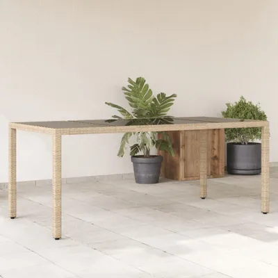 Imagen del producto de Maison Exclusive: Mesa de jardín con superficie de vidrio, color beige, 190x90x75 cm, fabricada en polirratán