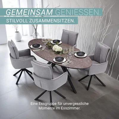 Produktbild von Homestyle4u Esstisch mit 4 Stühle Set Essgruppe mit 4 Stühlen drehbar Grau oval Braun Schwarz Esszimmergruppe