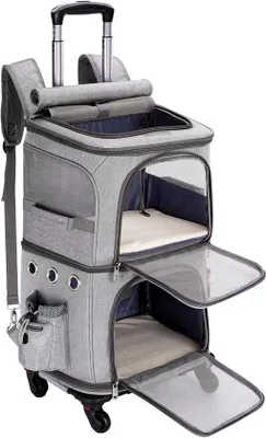 Produktbild von FASNATI Transportbox für 2 Katzen, 3-in-1, mit zwei Fächern, grau