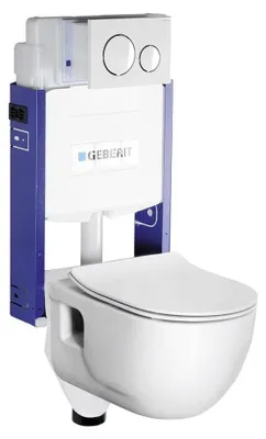 Produktbild von Brilla Wand-WC,spülrandlos, mit UP-Spülkasten und Geberit Knopf, weiß