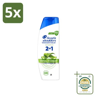 Immagine prodotto di 5 confezioni di shampoo 2-in-1 anti-forfora Head & Shoulders Sensitive, 300 ml ciascuna - confezione risparmio - 5 pezzi