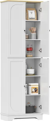 Image de Armoire de rangement - Armoire de salon - 4 portes - Étagères réglables - 60 x 30 x 183 cm - Blanc - Montage requis