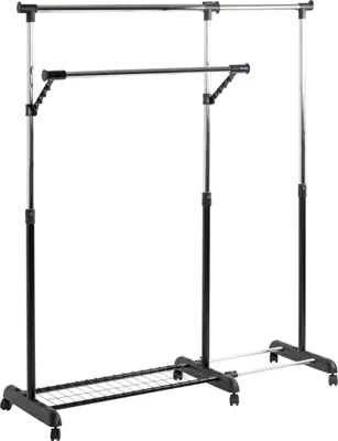 Obrázek produktu pro Věšák na kolečkách HAKU, chrom, černý – plast, kov, šířka/výška/hloubka: 94–160 × 103–170 × 49 cm