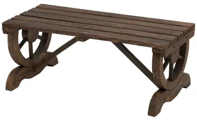Image de Banc de jardin en bois avec roues de chariot – 2 places | Couleur : Marron | Dimensions : 50 x 98 x 39,5 cm