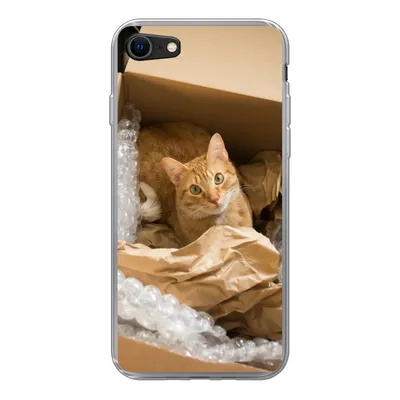 Produktbild von MuchoWow® Handyhülle Schutzhülle Hülle für iPhone 8 Katze - Box - Rot Silikon Softcase Handy Hülle - Schutzhaube