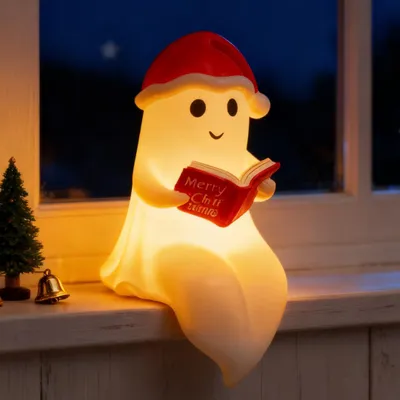 Produktbild von Weihnachten Geisterstatue Nachtlicht,Niedliche&Herzlich Bücher Geisterleselampe,Weihnachten-Dekoration,3D-LED-Nachtlicht (Klein)