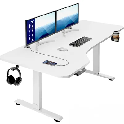 Produktbild von CASARIA® Höhenverstellbarer Schreibtisch 160x75 cm elektrisch mit Kopfhörerhalter Tassenhalter Modern Stehschreibtisch Büro Gaming Computer Tisch Weiß