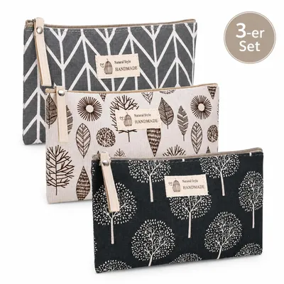 Produktbild von 3x Kleine Reise Kosmetiktasche Kulturbeutel, Canvas, Multifunktionale Makeup Aufbewahrungstasche, A0537
