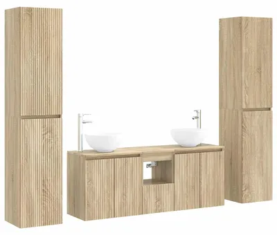 Zdjęcie produktu dla Zestaw mebli łazienkowych, 5 sztuk, imitacja dębu Sonoma, wymiary: 33 x 34,5 x 160 cm