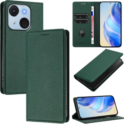 Produktbild von Litchi Leder Handyhülle für itel A50C Wallet Kartenfächer Standfunktion Hülle Grün