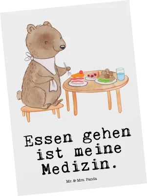 Produktbild von Mr. & Mrs. Panda Postkarte Bär Essen gehen - Weiß - Geschenk, Postkarten, Köstlichkeiten, Grußkarte, Restaurant, Fotokarte, Ansichtskarten, Restaurantbesuch