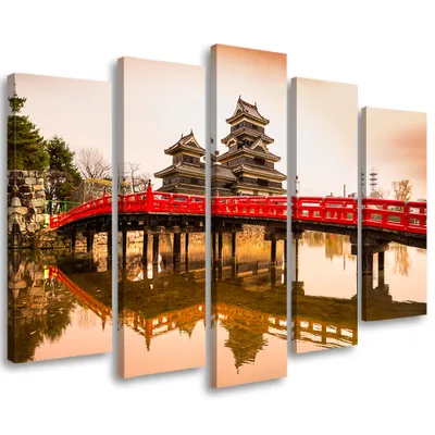 Obrázok produktu pre Obraz na plátne v 5 sekciách japonsko most stromy príroda 100x70 cm Feeby béžová maľba na stenu pripravené na zavesenie