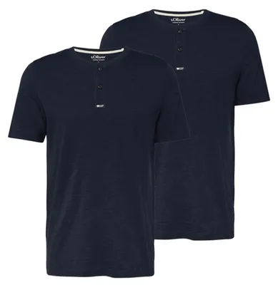 Produktbild von s.Oliver Herren Henley T-Shirt blau weiß Knopfleiste | 2 Stück | 8186